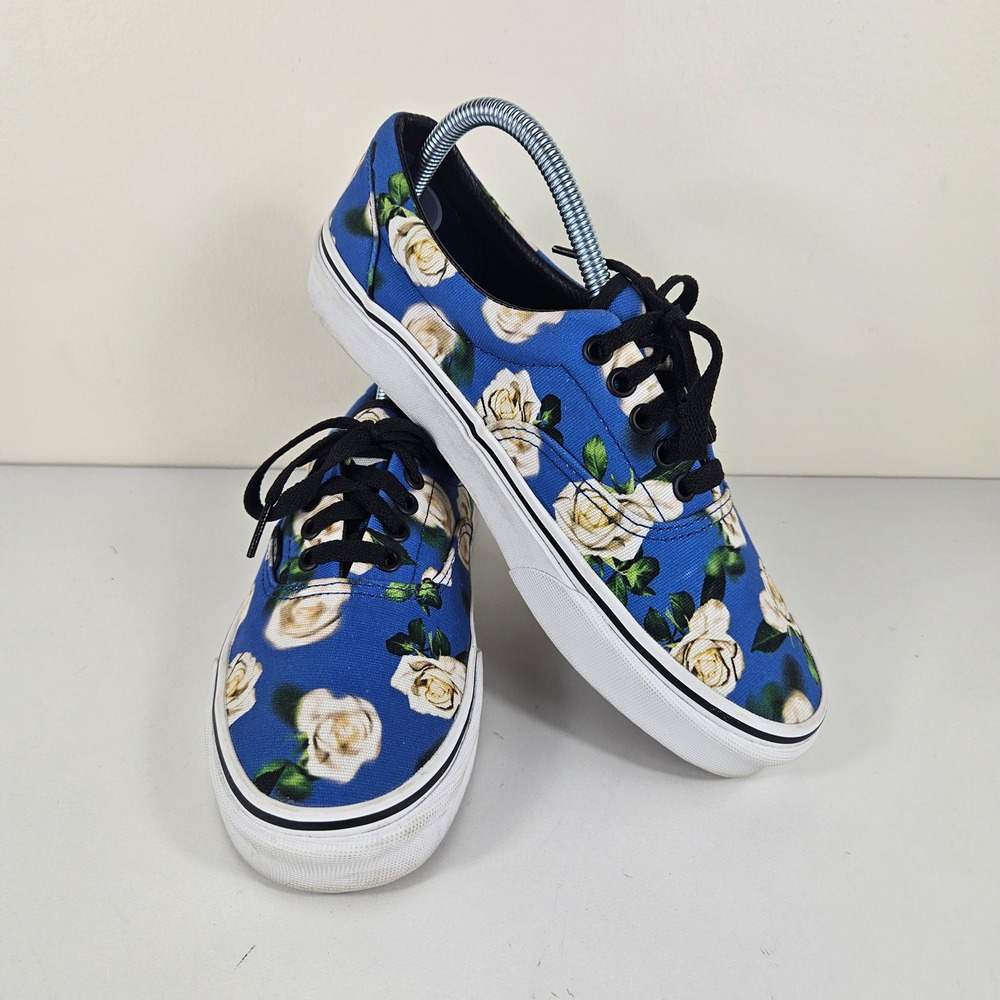 Vans Era Womens 9 Men 7.5 Romantic Floral Blue White Rose Low Top Skate Sneakers